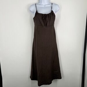 Vintage Gap Women Size 4 Brown 100% Linen Midi Dress Summer 2000 Empire Waist